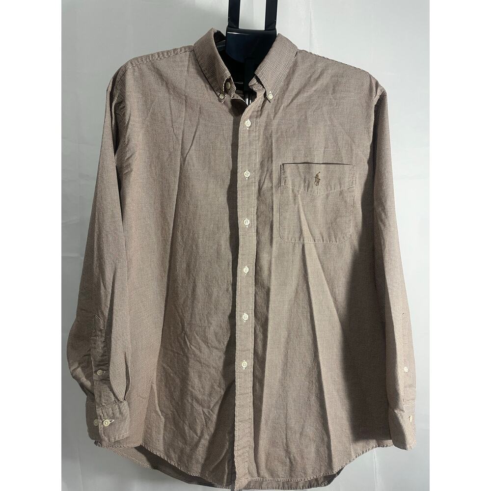 Ralph Lauren Men’s Yarmouth 100% cotton Size 17, 34/35 Brown and White